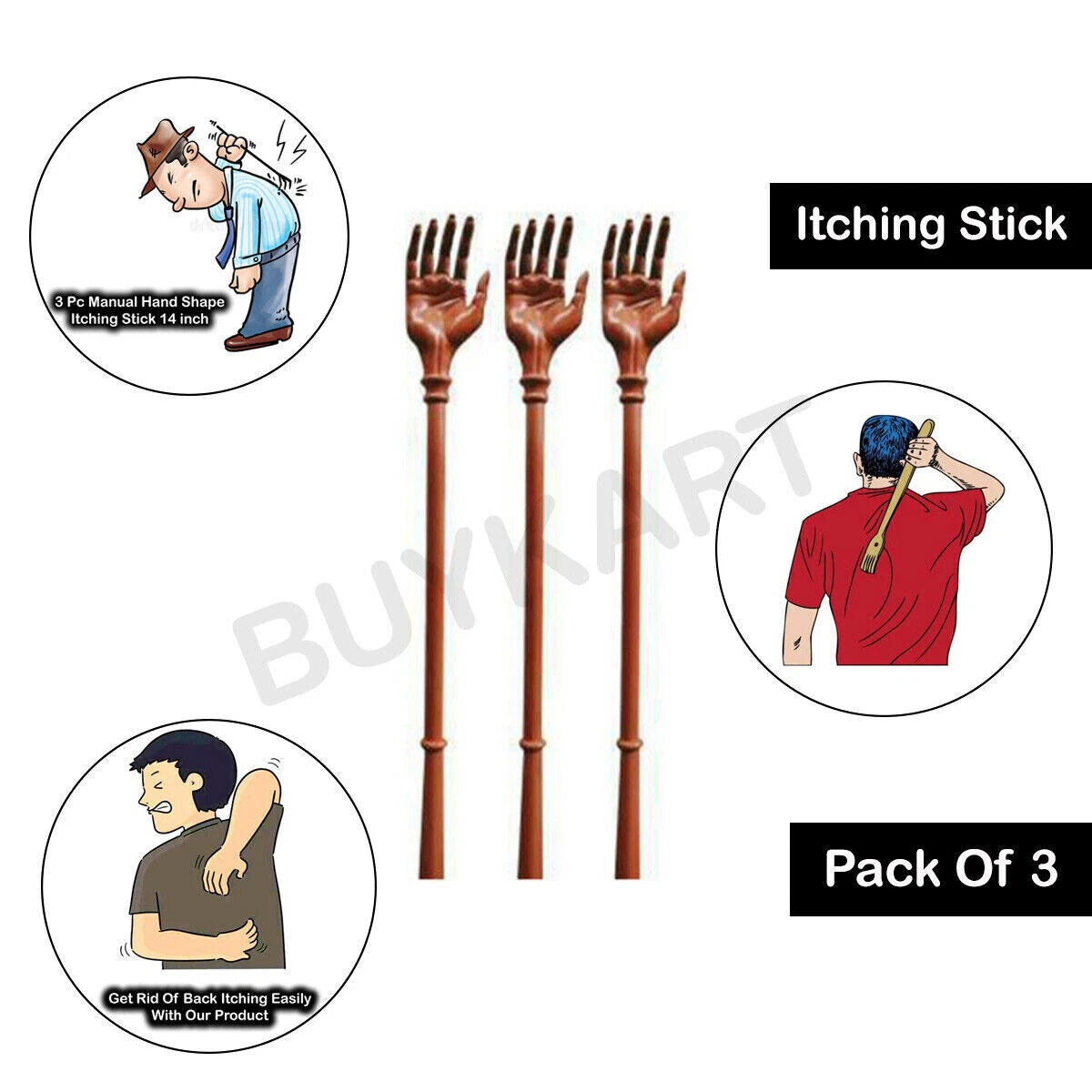 MANUAL MASSAGE ITCHING STICKS HAND BACK SCRATCHER FOR ITCHY SPOTS & RELIEF 3PCS