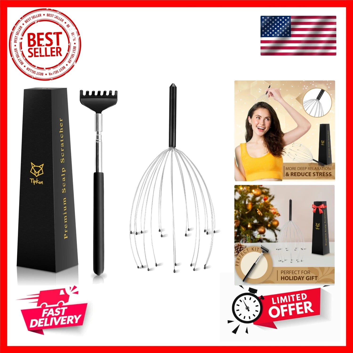 Head Massager 20 Fingers Scalp Massager Head Scratcher, Back Massager Back Sc...