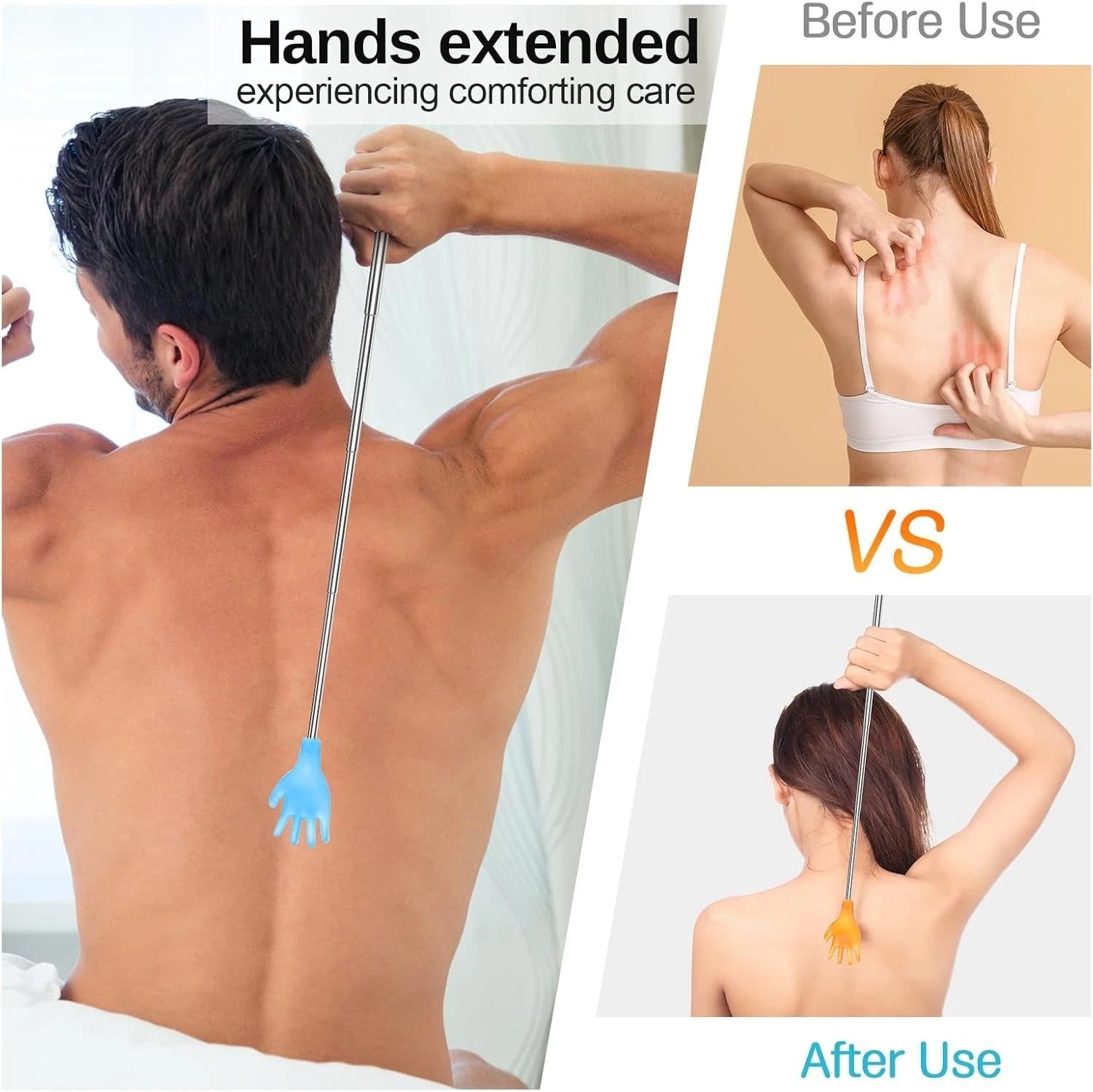 100 Pcs Extendable Back Scratchers - Hand-Shaped Massaging Tool in Blue & Yellow
