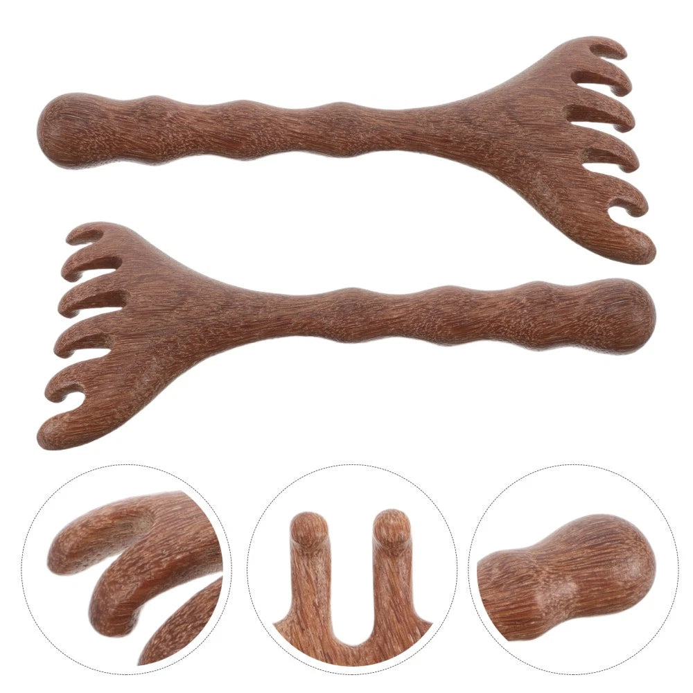2pcs Wooden Head Massager Comb Wide Tooth Tool Wood Hair Scratcher