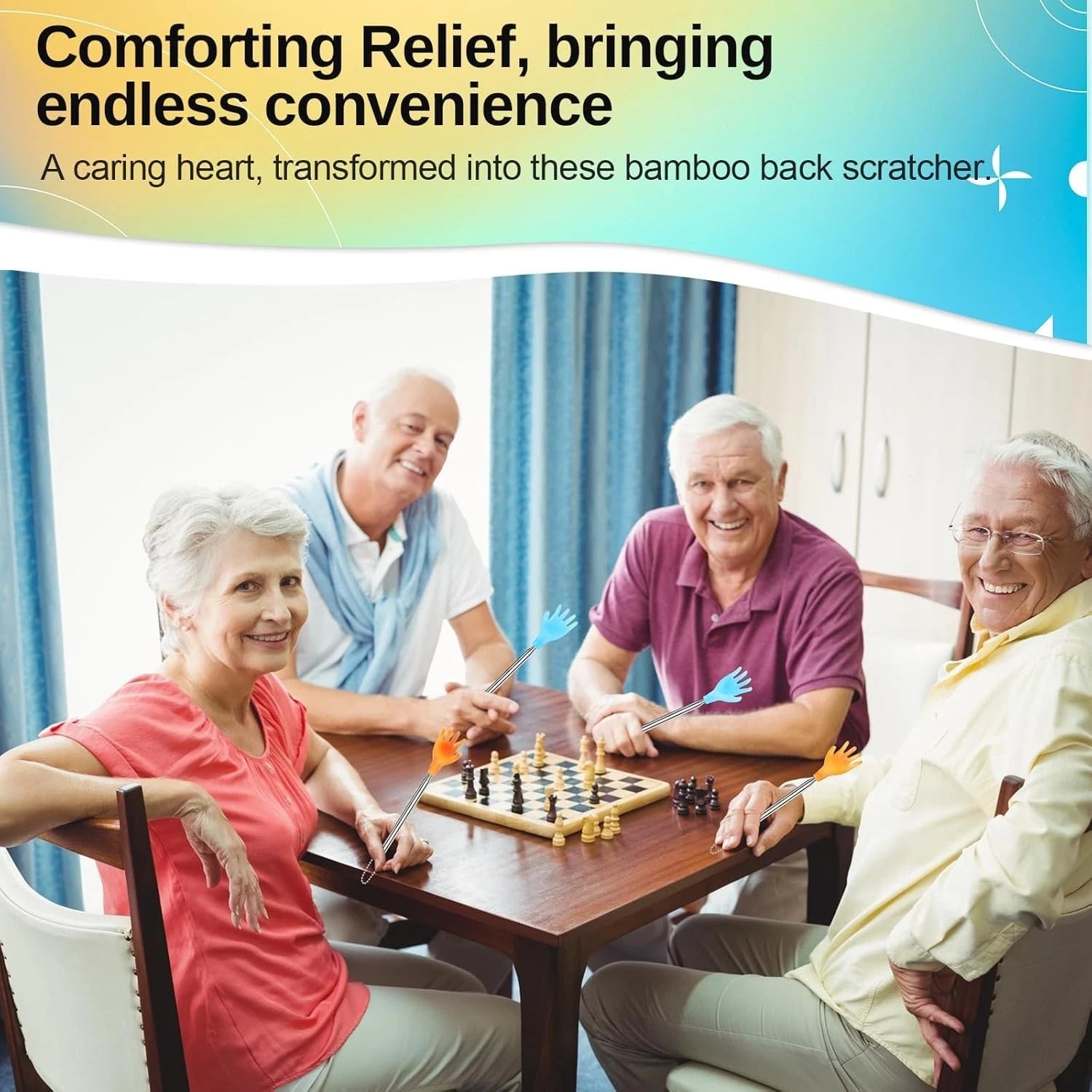 100 Pcs Extendable Back Scratchers - Hand-Shaped Massaging Tool in Blue & Yellow