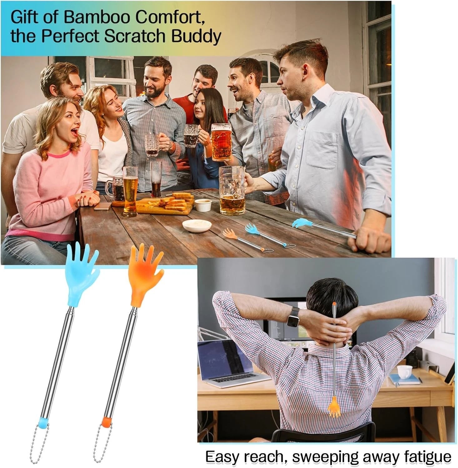 100 Pcs Extendable Back Scratchers - Hand-Shaped Massaging Tool in Blue & Yellow