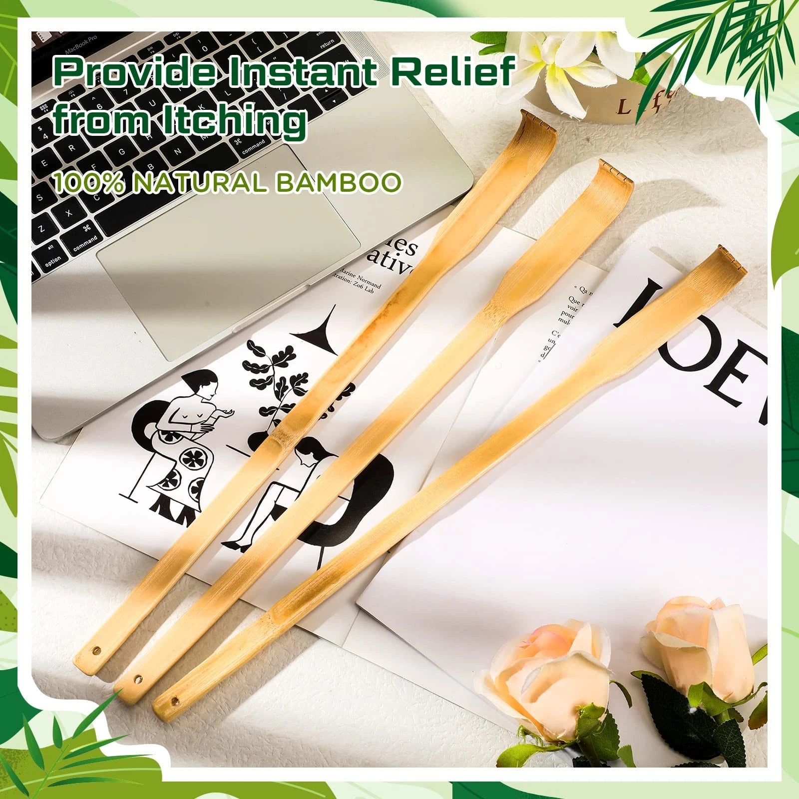 24 Pieces Bamboo Back Scratcher Bulk Long Manual Back Massager Traditional Wo...