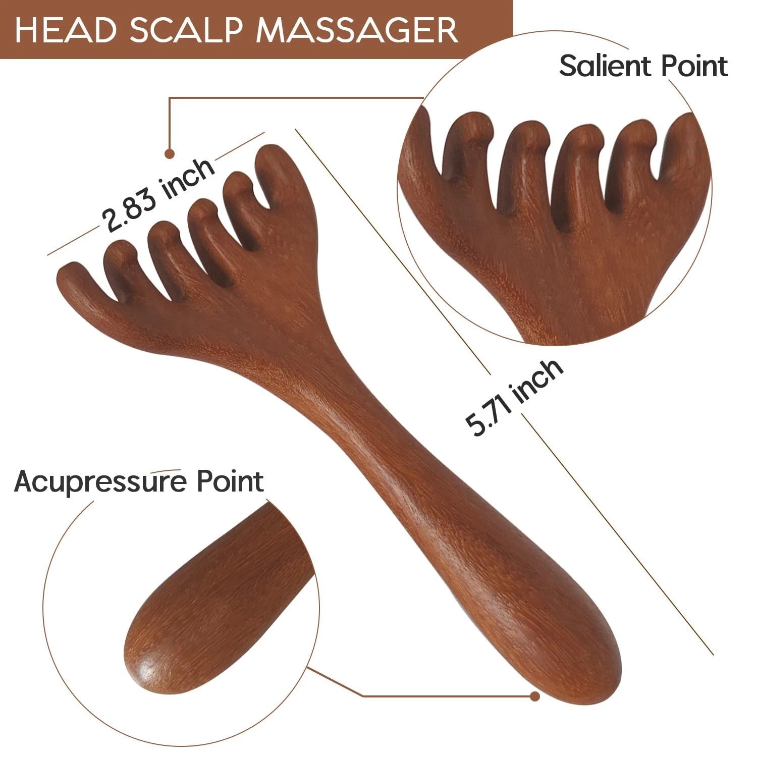 2 Pack Portable Wooden Head Massager Scalp Scratcher for Relaxation Stress