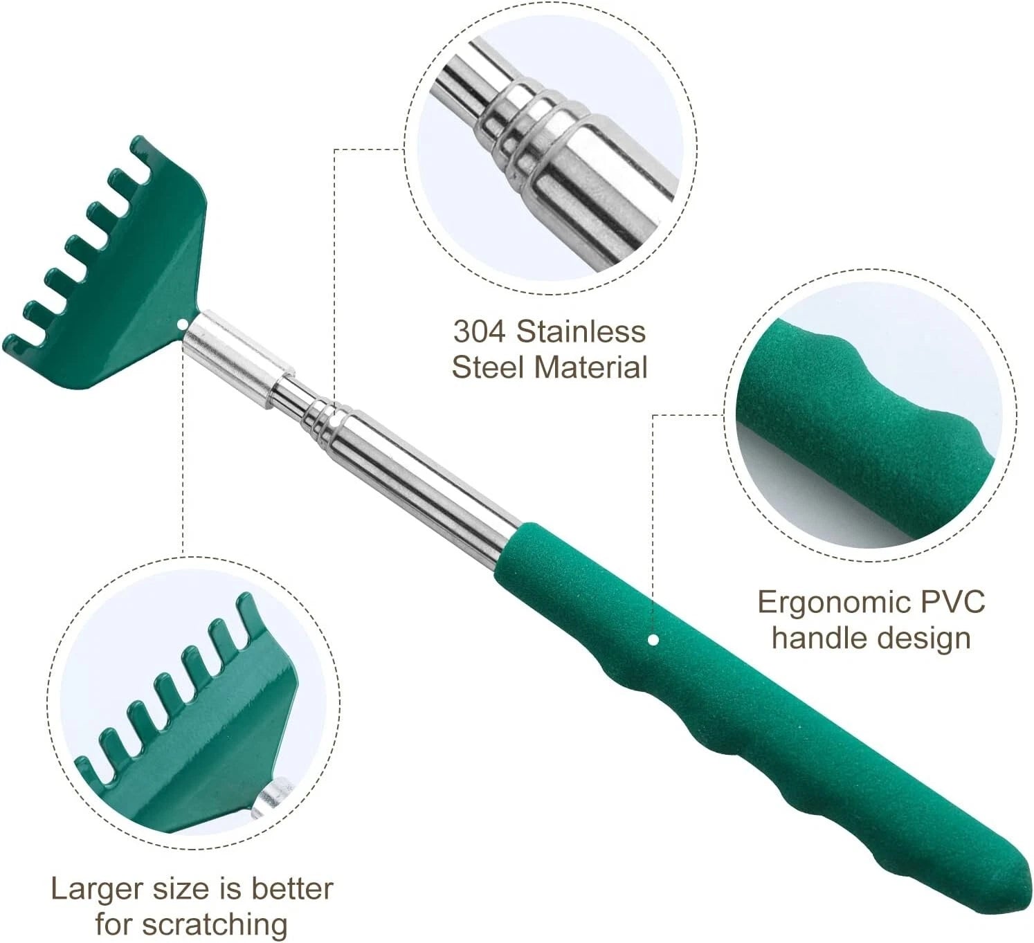 3 Pack Extendable Back Scratcher, Stainless Steel Portable Telescoping Back S...
