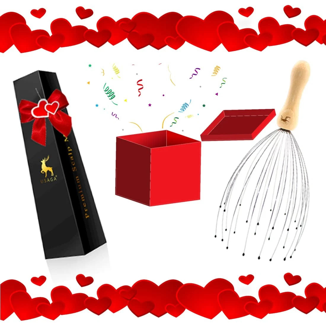 32 Fingers Head Massager Scalp Scratcher Relaxing Wooden Handle 1 Pack