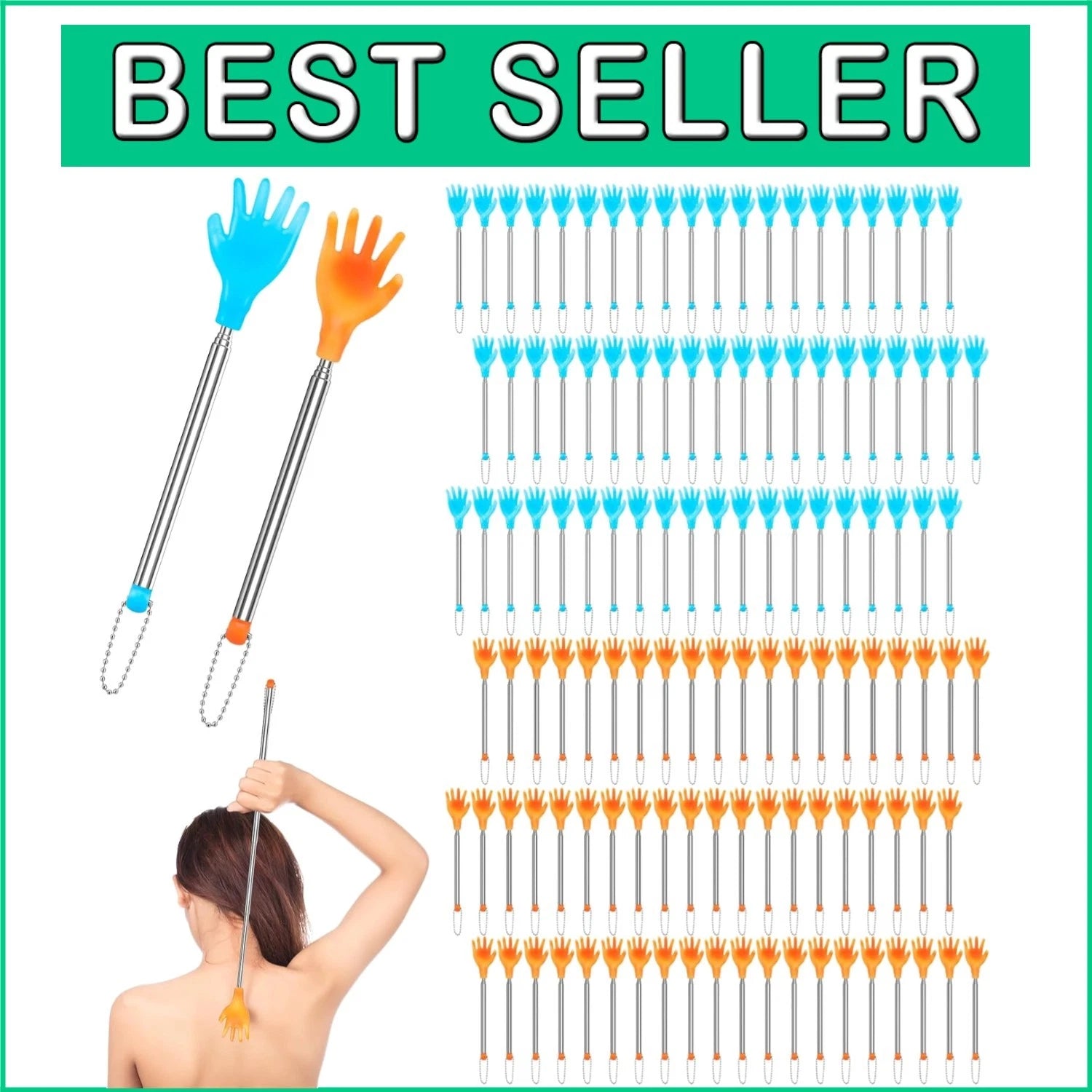 100 Pcs Extendable Back Scratcher Set - Telescopic Massage Tool in Yellow & Blue