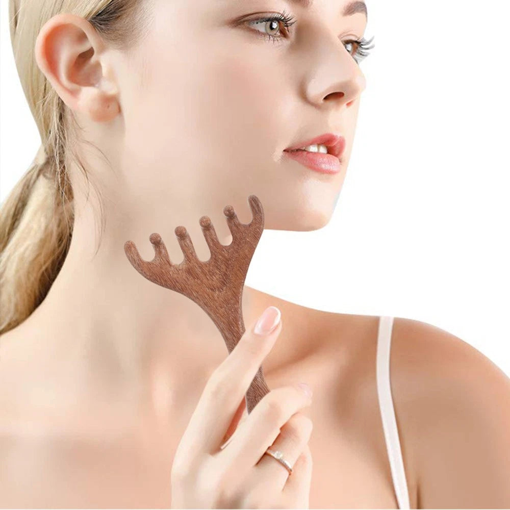 2pcs Wooden Head Massager Comb Wide Tooth Tool Wood Hair Scratcher