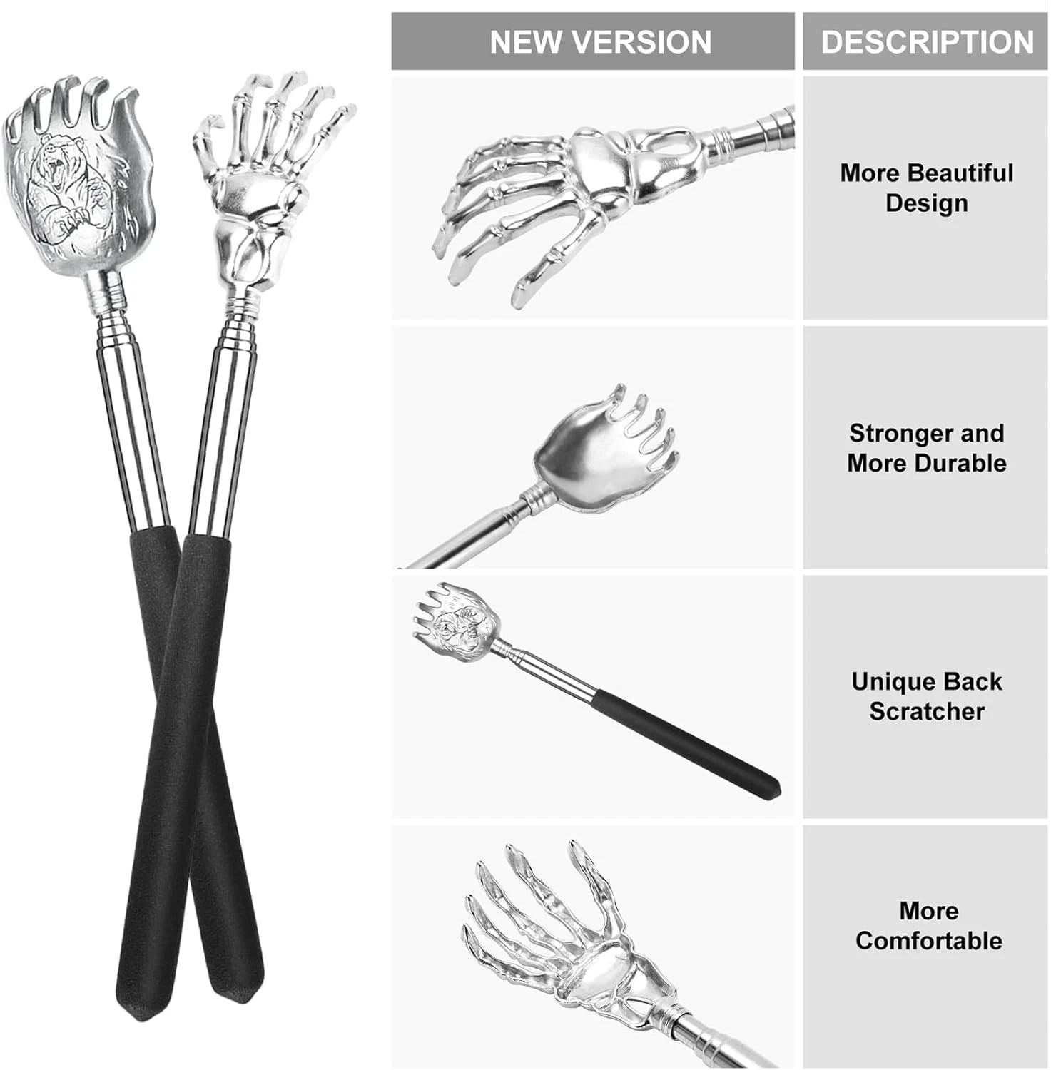 Back Scratcher Gift Set, 4 Pack, Upgraded Portable Extendable Stainless Steel Te