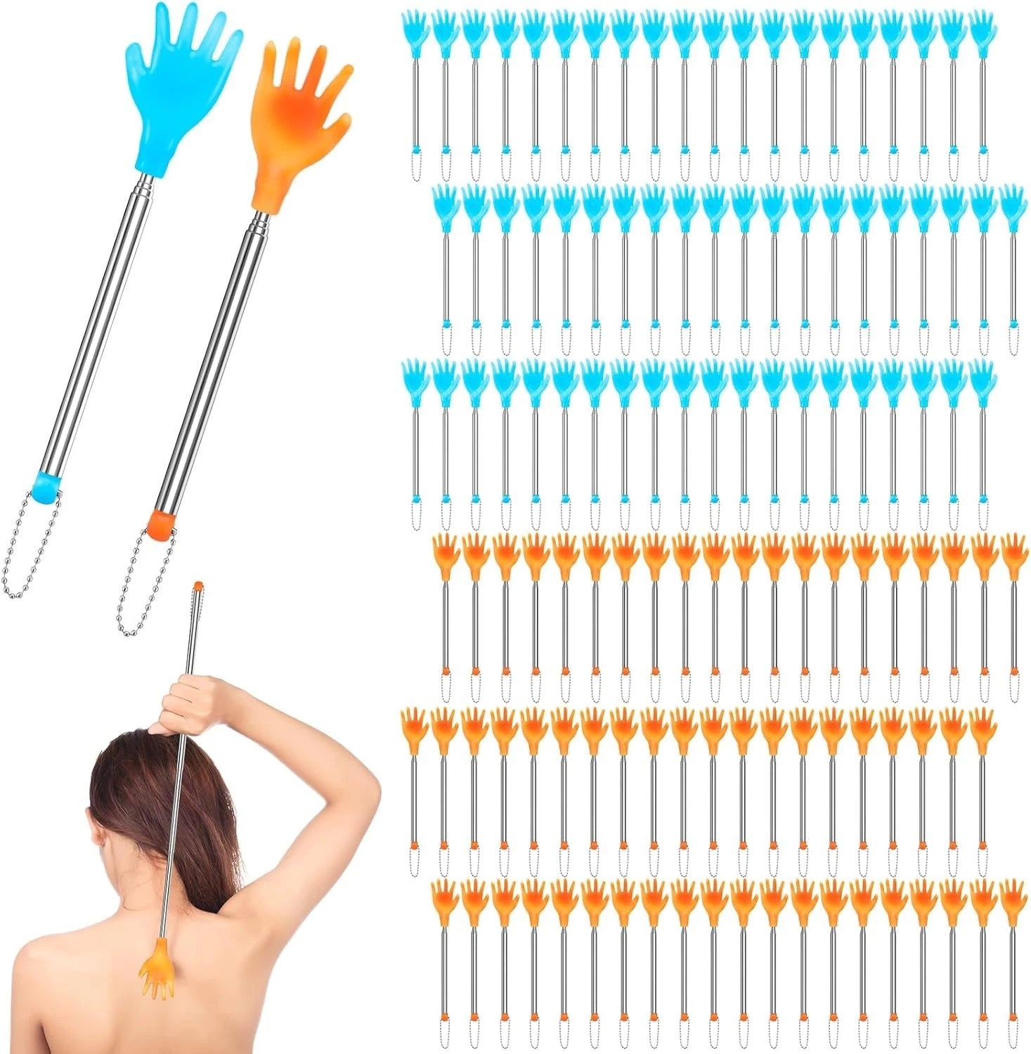 100 Pcs Extendable Back Scratcher Set - Telescopic Massage Tool in Yellow & Blue
