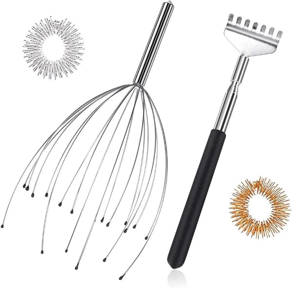 20 Claws Head Scalp Massager and Back Scratchers with 2Pcs Finger Massage Rings