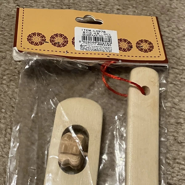 3 pc Bamboo Set: 13" Massage Hammer; 18" Back Scratcher w/ Rollers; 19" Shoehorn