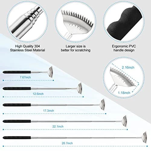 3 Pack Different Back Scratcher Metal Portable Telescoping Back Black