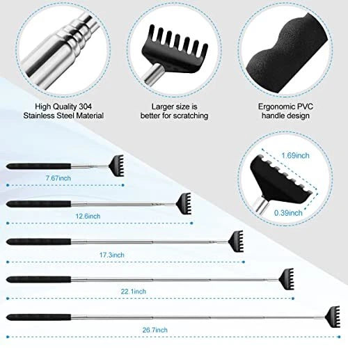 3 Pack Different Back Scratcher Metal Portable Telescoping Back Black
