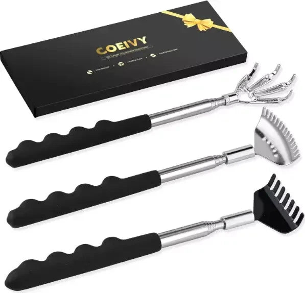 3 Pack Back Scratcher Metal Portable Telescoping Back Scratchers with Rubber Han