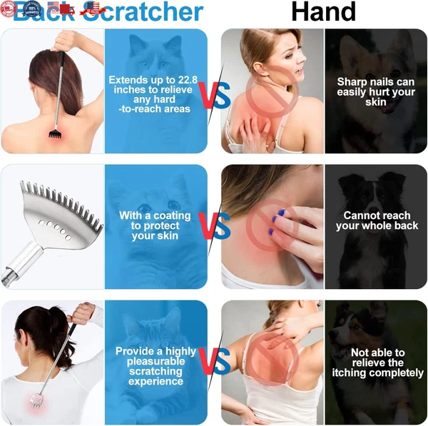 3 Pack Different Back Scratcher Metal Portable Telescoping with Rubber Handles