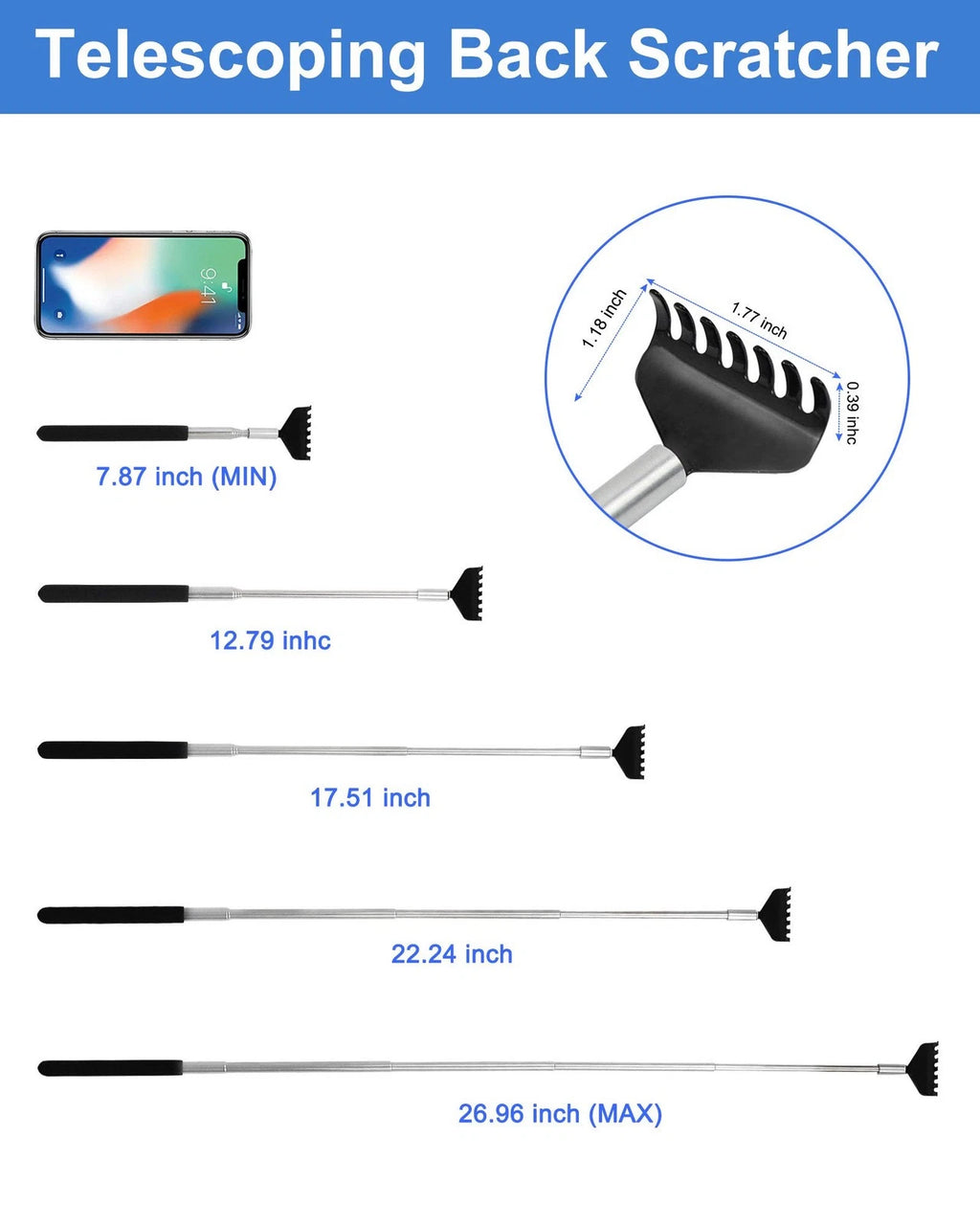 ONEEKK Portable Extendable Back Scratcher 2 Pack Metal Telescoping Backscratc...