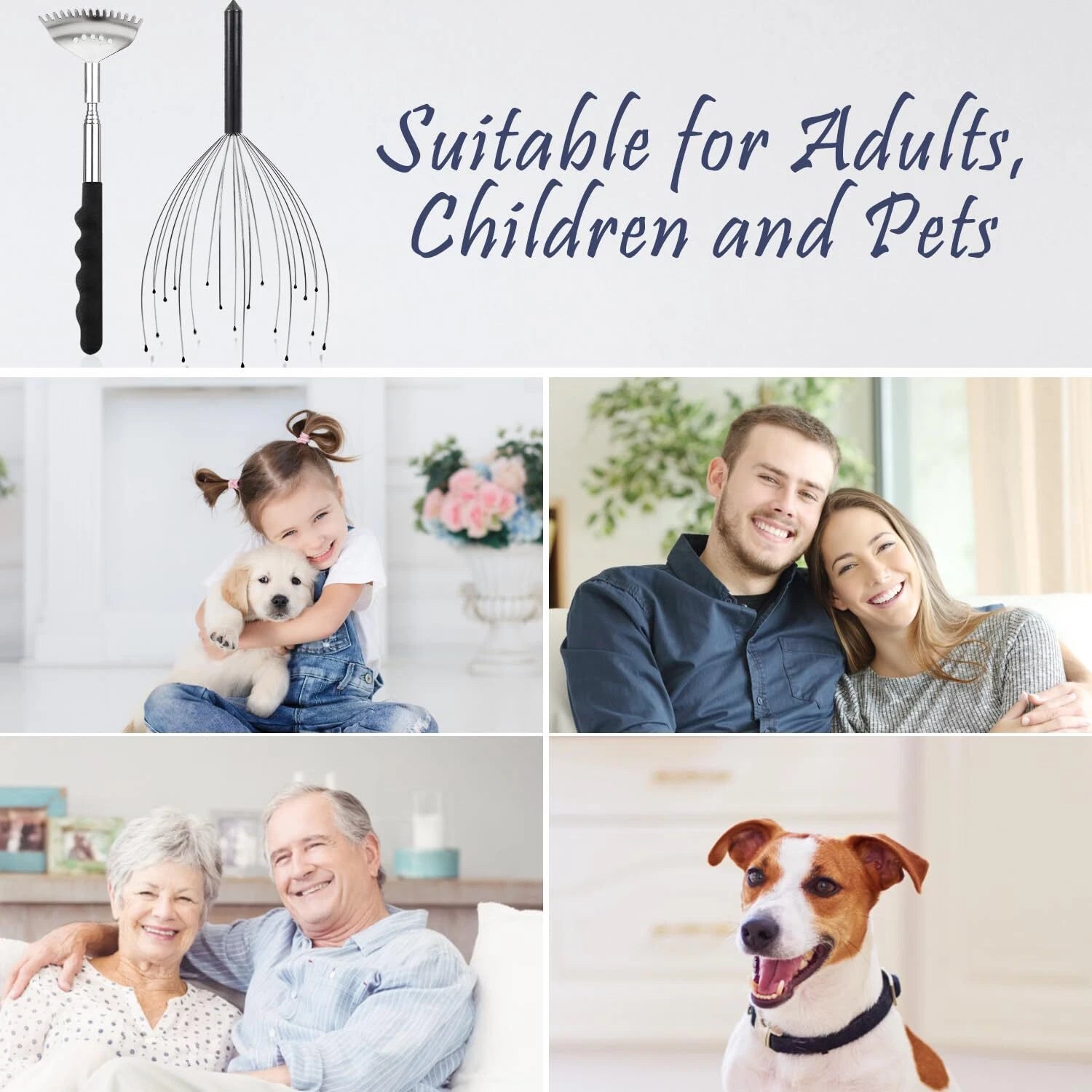 20 Fingers Head Massager Scalp Scratcher with Extendable aBack Scratcher