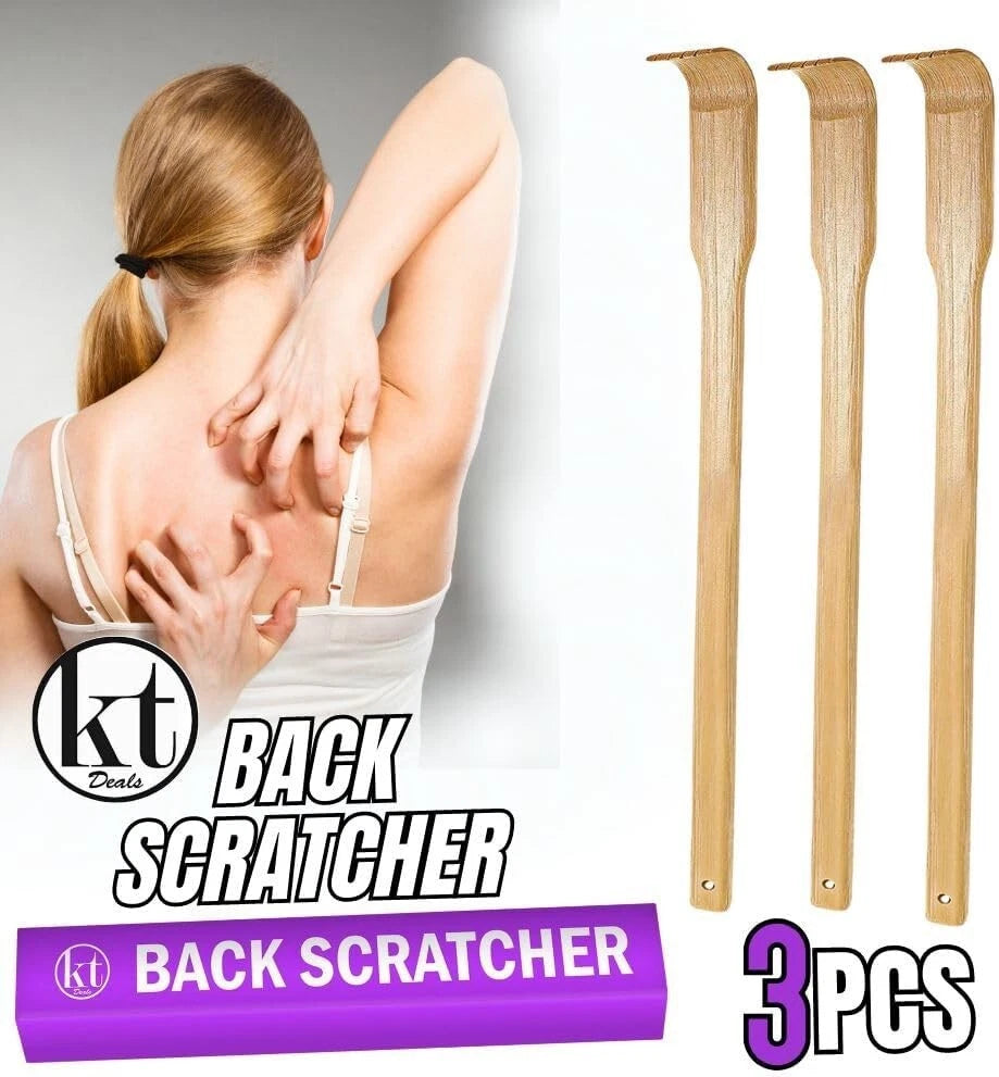 3pcs Wooden Back Scratcher Long Handle for Hard to Reach Self Pick Itch Relief