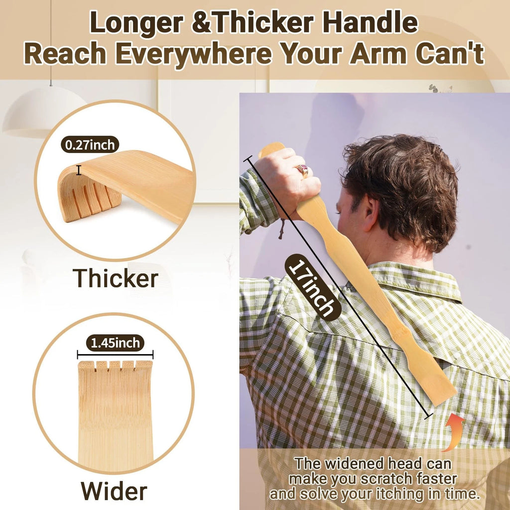 17" Bamboo Back Scratcher - Handmade Massager for Men & Women | 5 Pack
