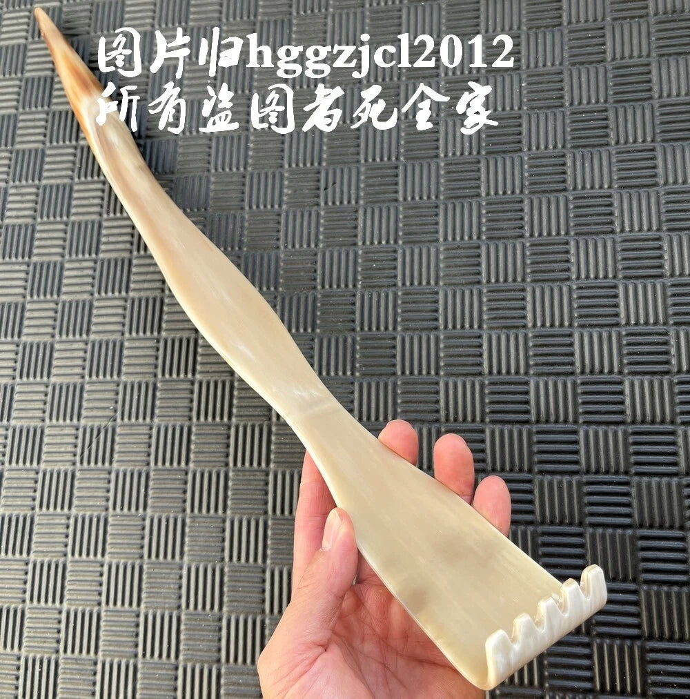 Unique 19" Long Natural Horn Carved Back Scratcher Health Massage Tool Gift
