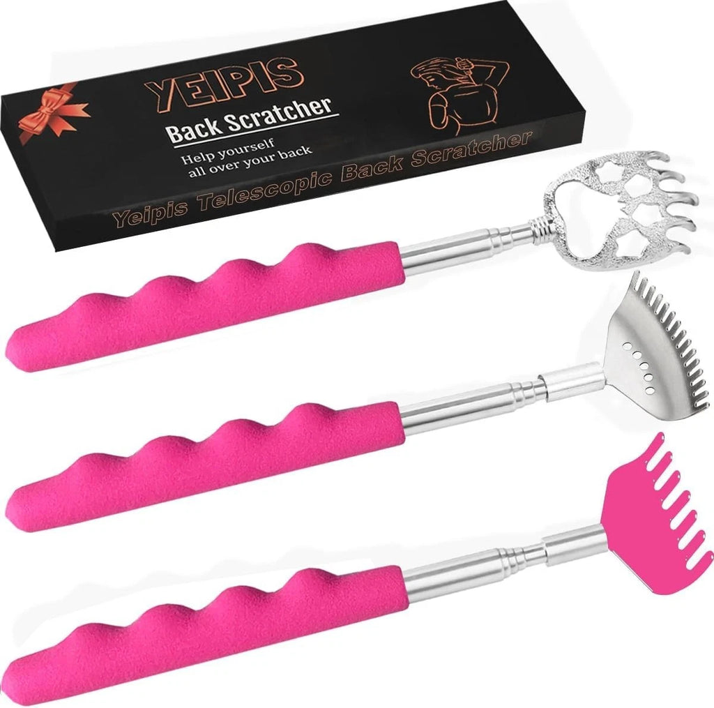 Extendable Back Scratcher Set – 3 Unique Designs for Ultimate Comfort in Pink