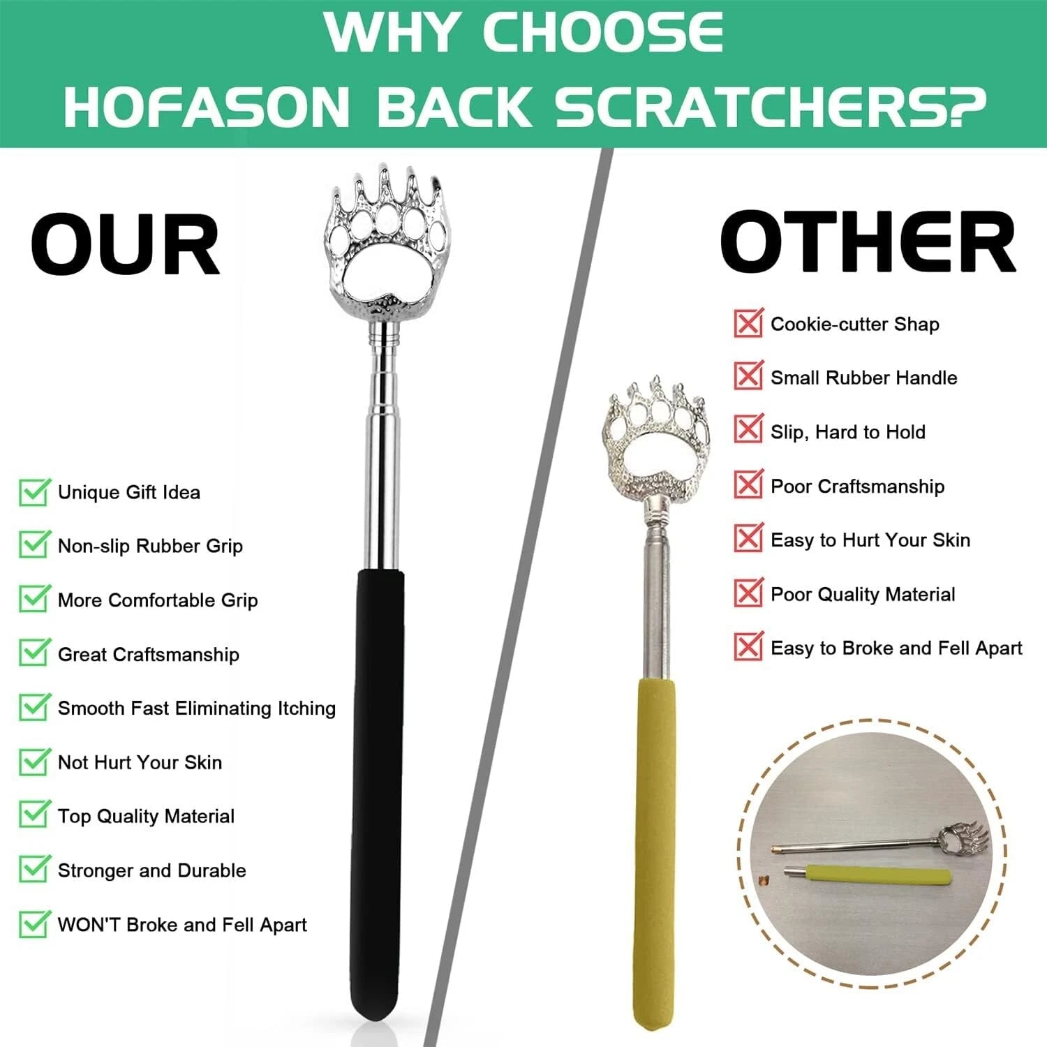 Back Scratcher Bear Claw Telescopic Metal Extending Extendable Massager Portable