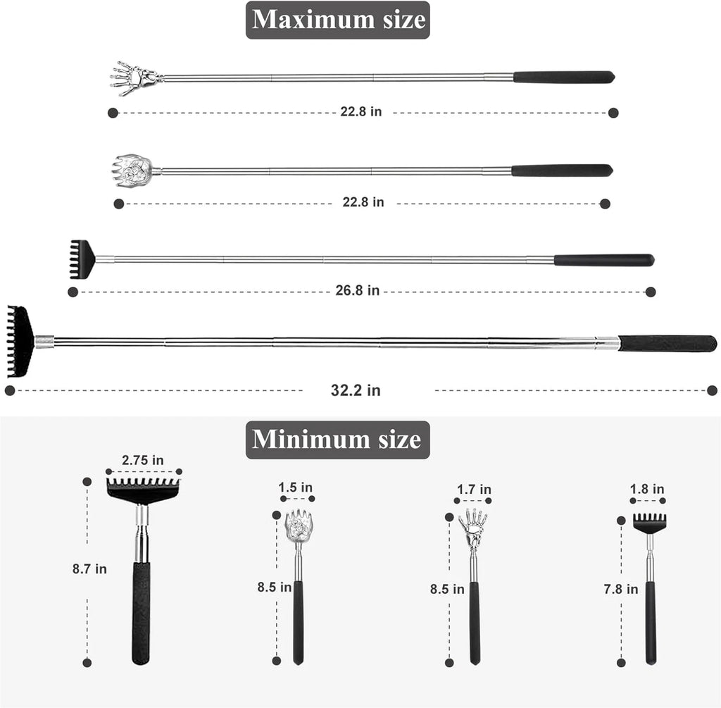 Back Scratcher Gift Set, 4 Pack, Upgraded Portable Extendable Stainless Steel Te