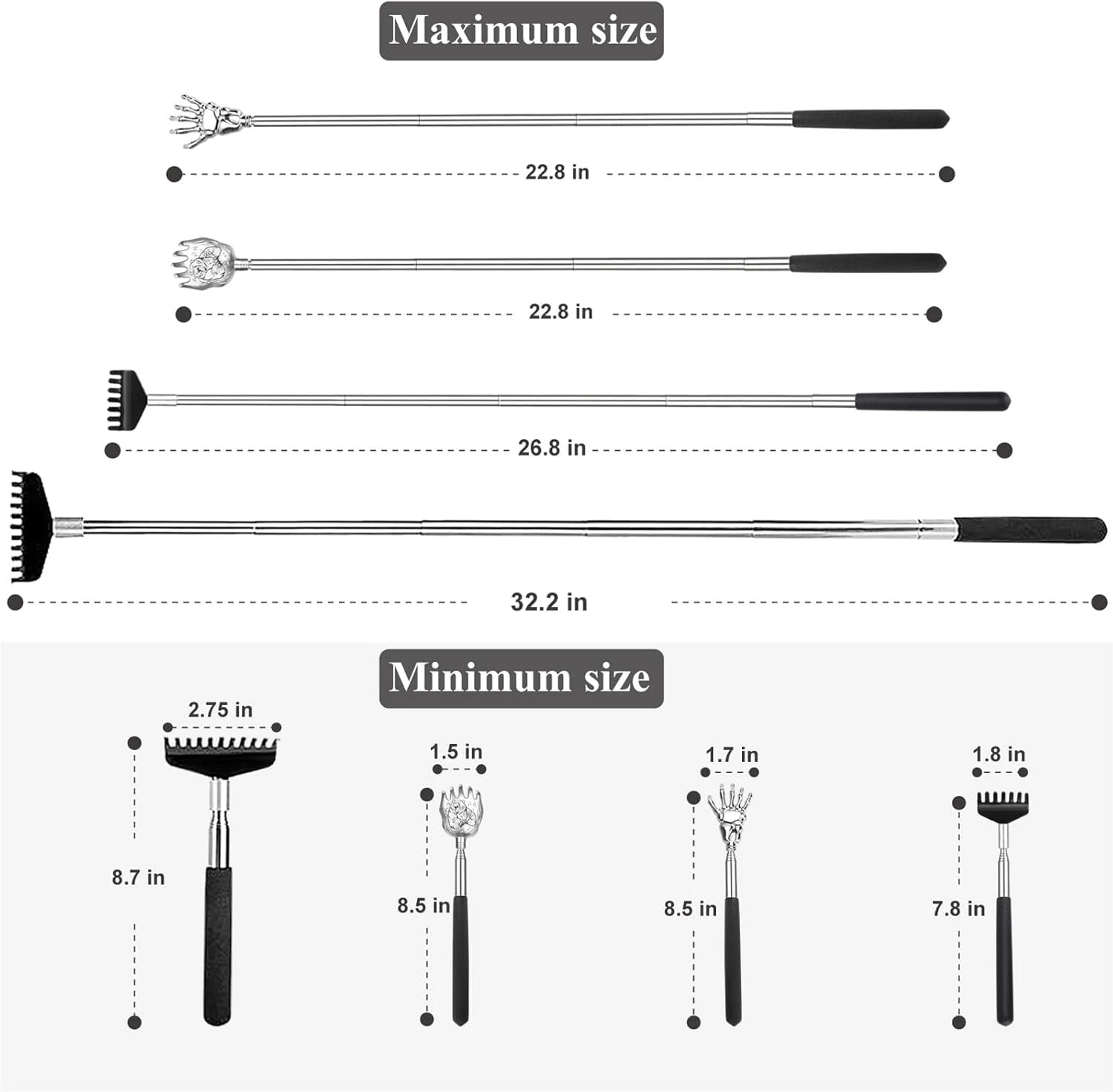 Back Scratcher Gift Set, 4 Pack, Upgraded Portable Extendable Stainless Steel Te