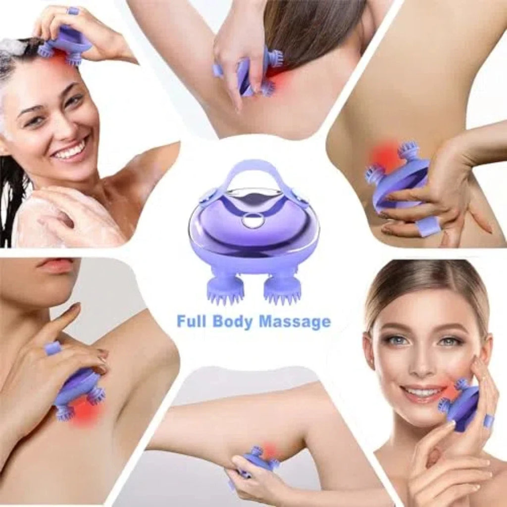 Scalp Massager Electric Waterproof Handheld, 3 Speeds, 8 Claws, Purple