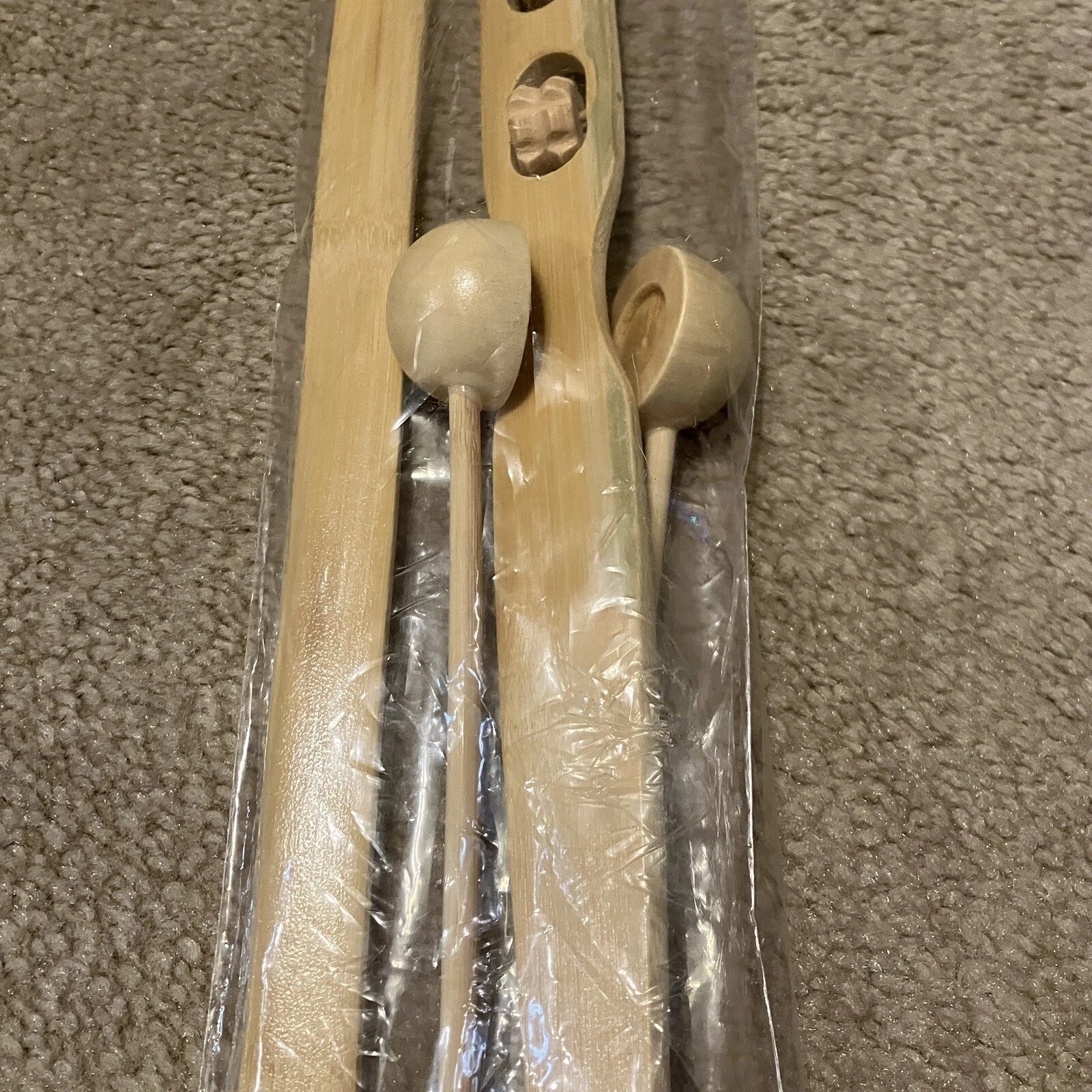 3 pc Bamboo Set: 13" Massage Hammer; 18" Back Scratcher w/ Rollers; 19" Shoehorn