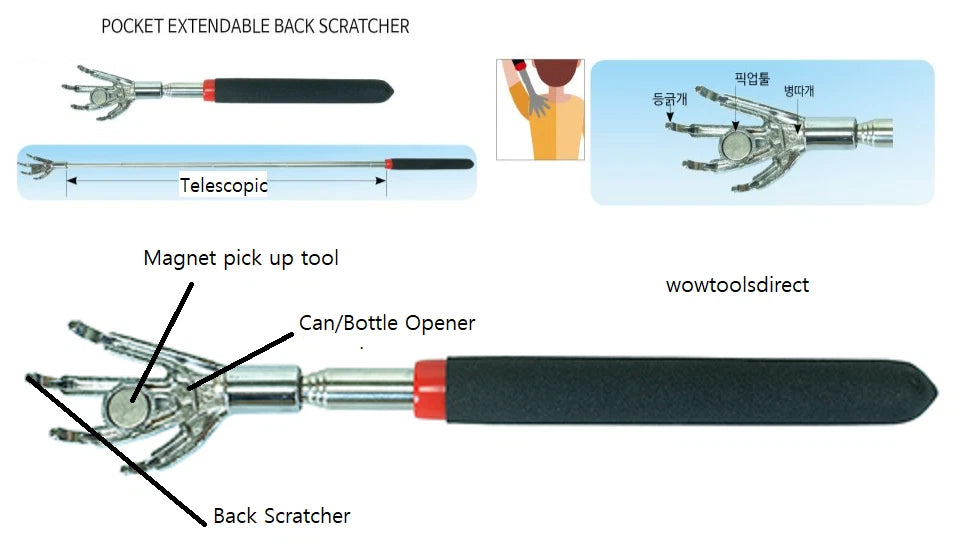 Telescopic Back Scratcher Magnet Pick Up Tool and Bottle Opener 3in1 BS690