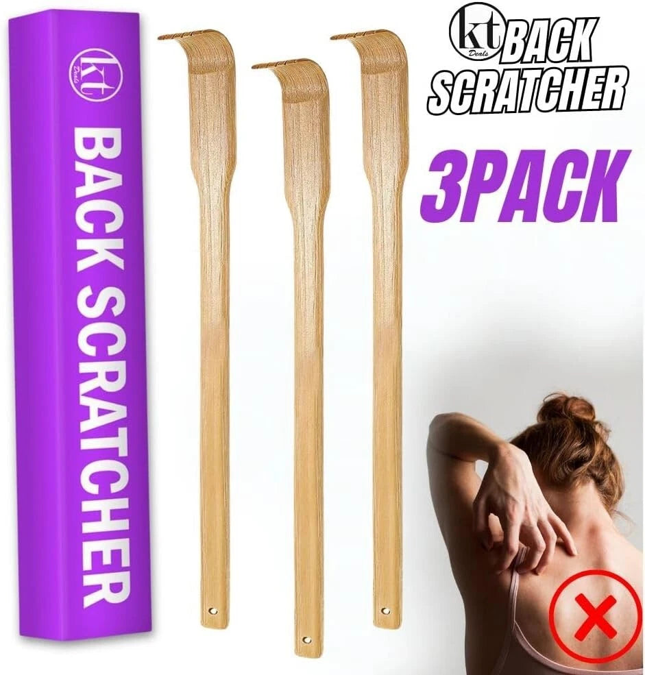 3pcs Wooden Back Scratcher Long Handle for Hard to Reach Self Pick Itch Relief