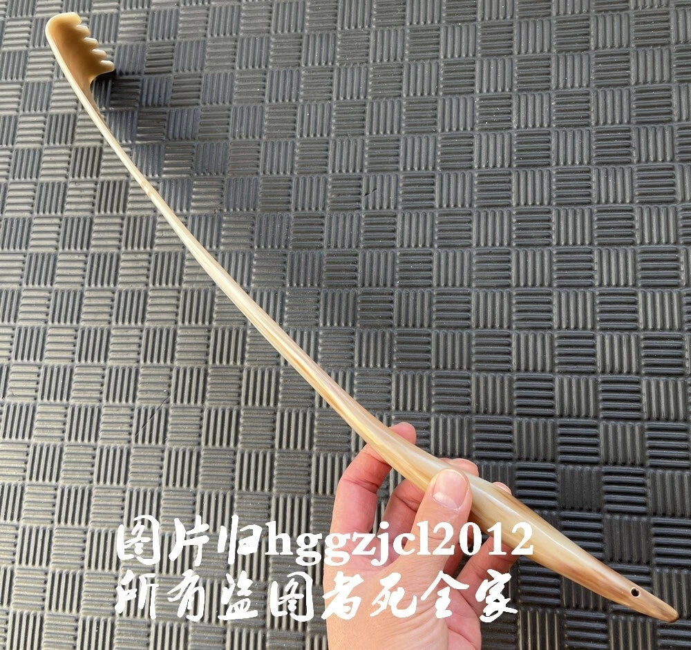 Unique 19" Long Natural Horn Carved Back Scratcher Health Massage Tool Gift