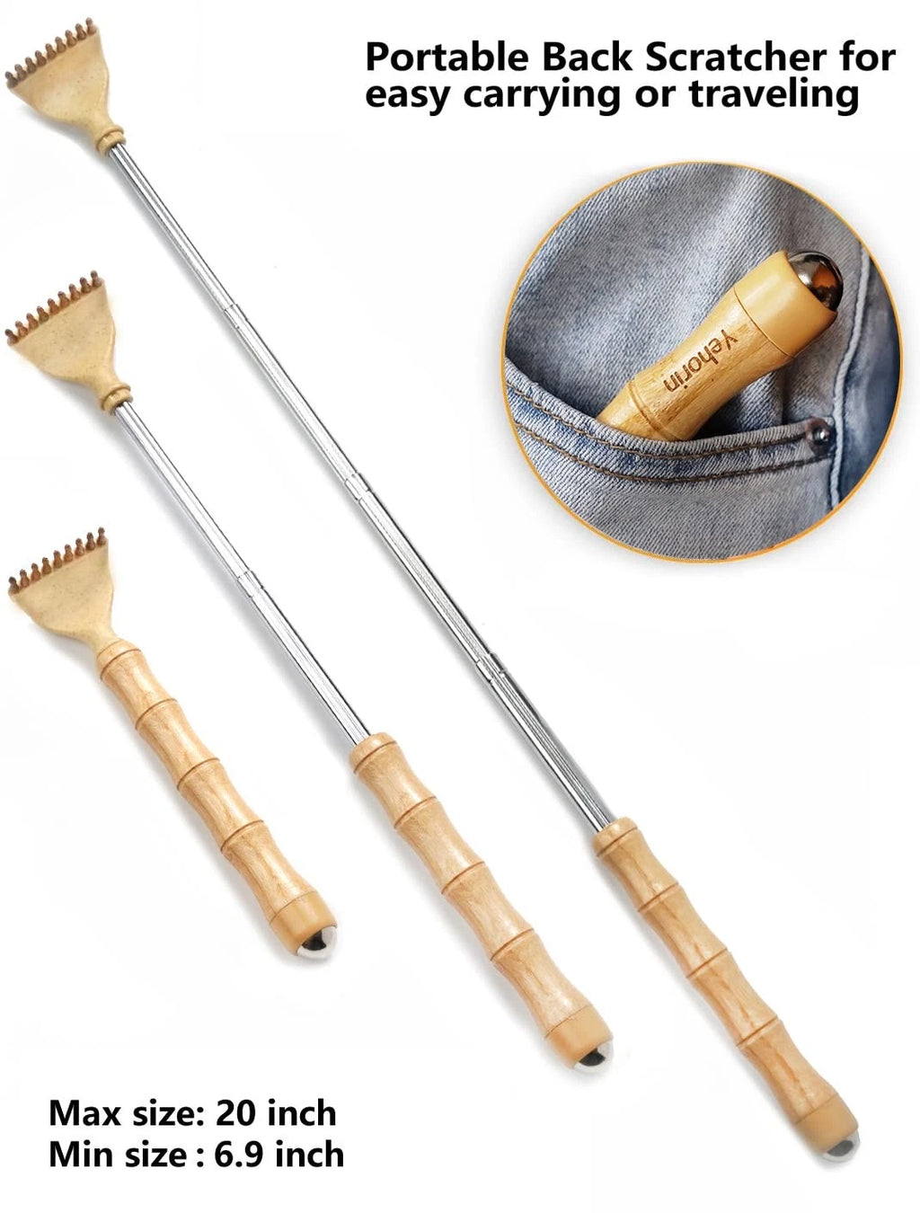 Back Scratcher Telescoping, Portable Extendable Bamboo Backscratcher for Men ...