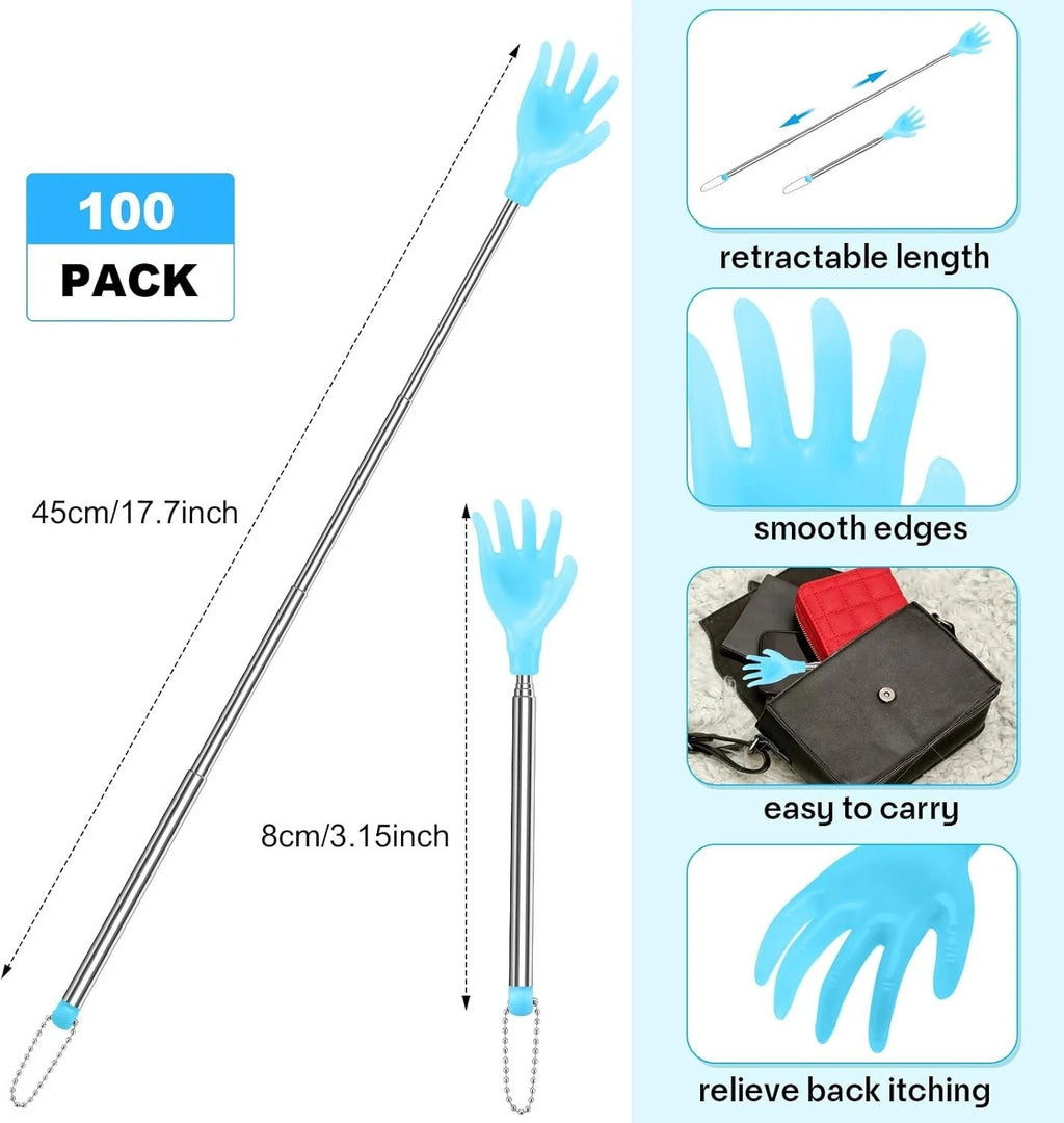 100 Pcs Extendable Back Scratcher Set - Telescopic Massage Tool in Yellow & Blue