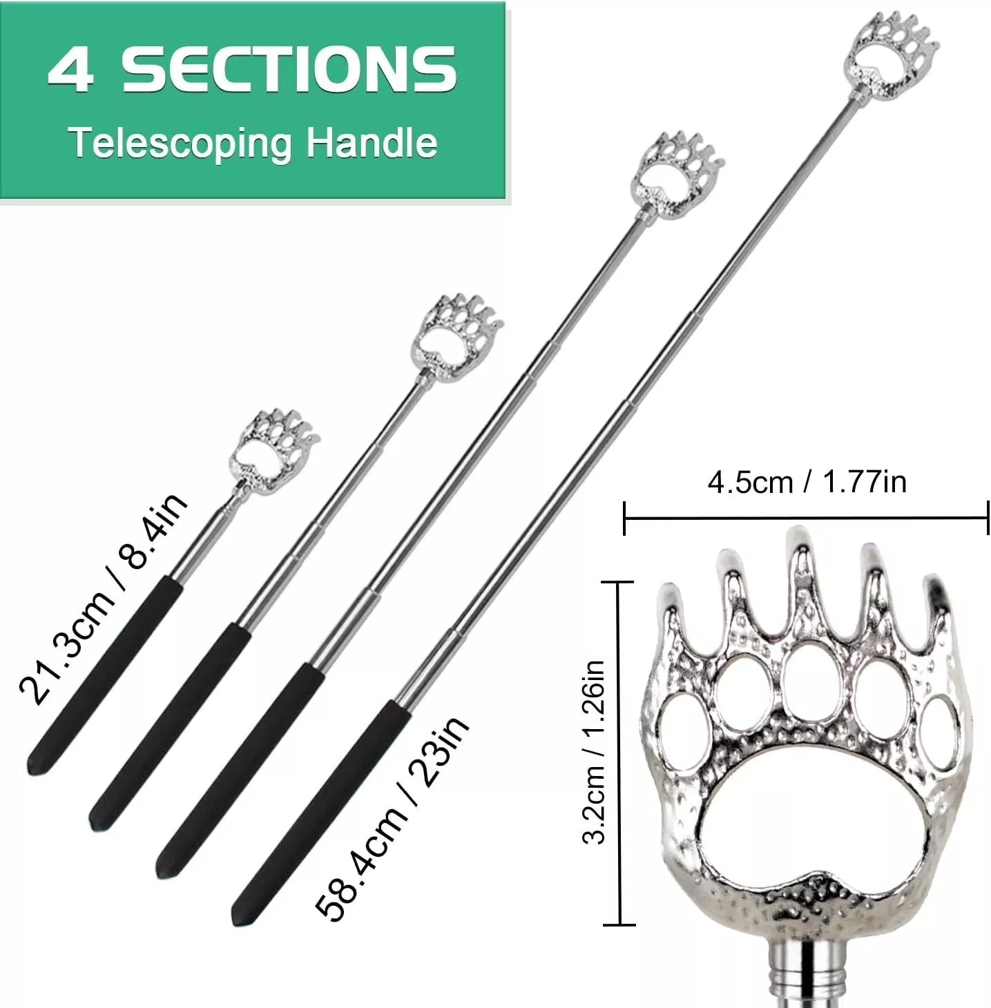 BACK SCRATCHER EXTENDABLE CLAW METAL RAKE TELESCOPIC MASSAGER PORTABLE ITCH