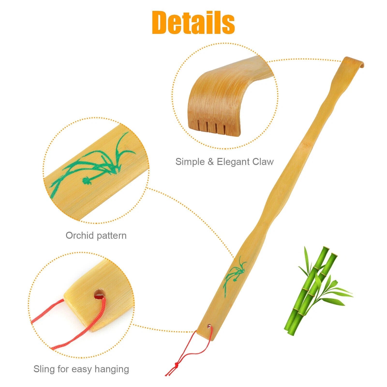 3pcs Long Handle Back Scratcher Natural Bamboo Pick Itch Relief Handcraft Tools