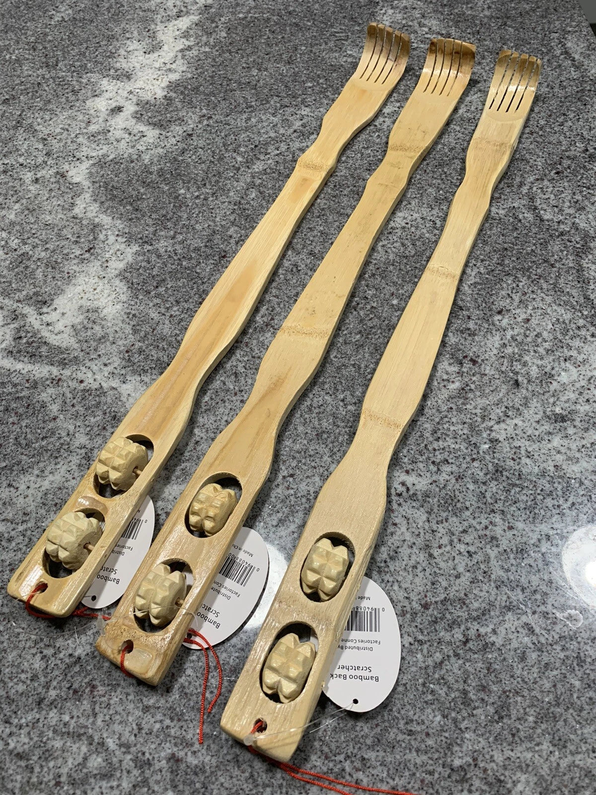 New 10 Pcs 18" Bamboo Wooden Itch Therapeutic Relax Back Scratcher With Rollers