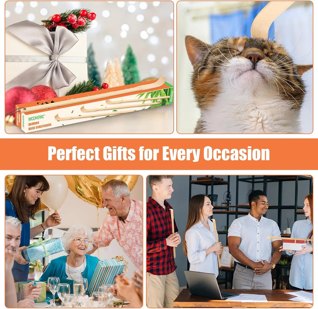 3 Pack Wooden Bamboo Back Scratcher for Men Women Adults, Funny Small Gifts for