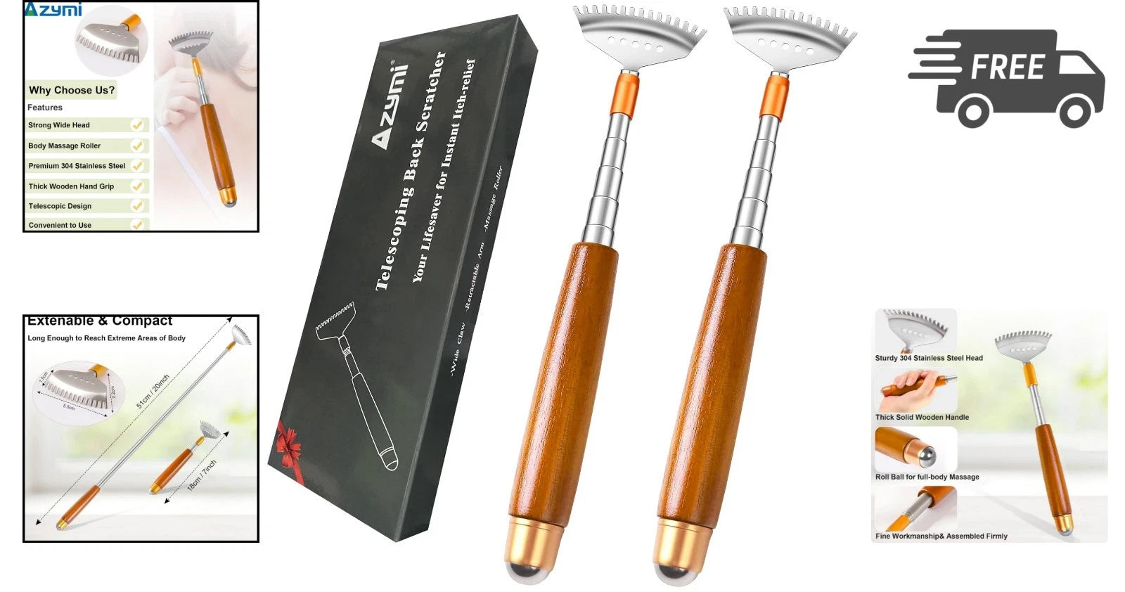 Back Scratchers Telescoping Handheld Massager for Body Face Scalp Feet 2pcs