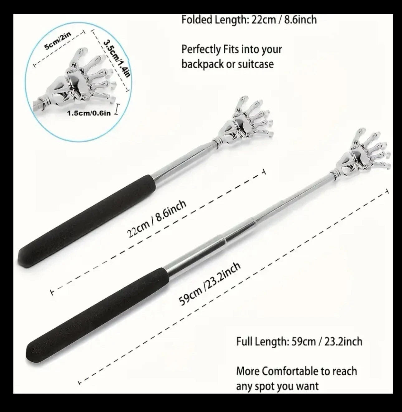 Adjustable Stainless Steel Back Scratcher with Extendable Claws