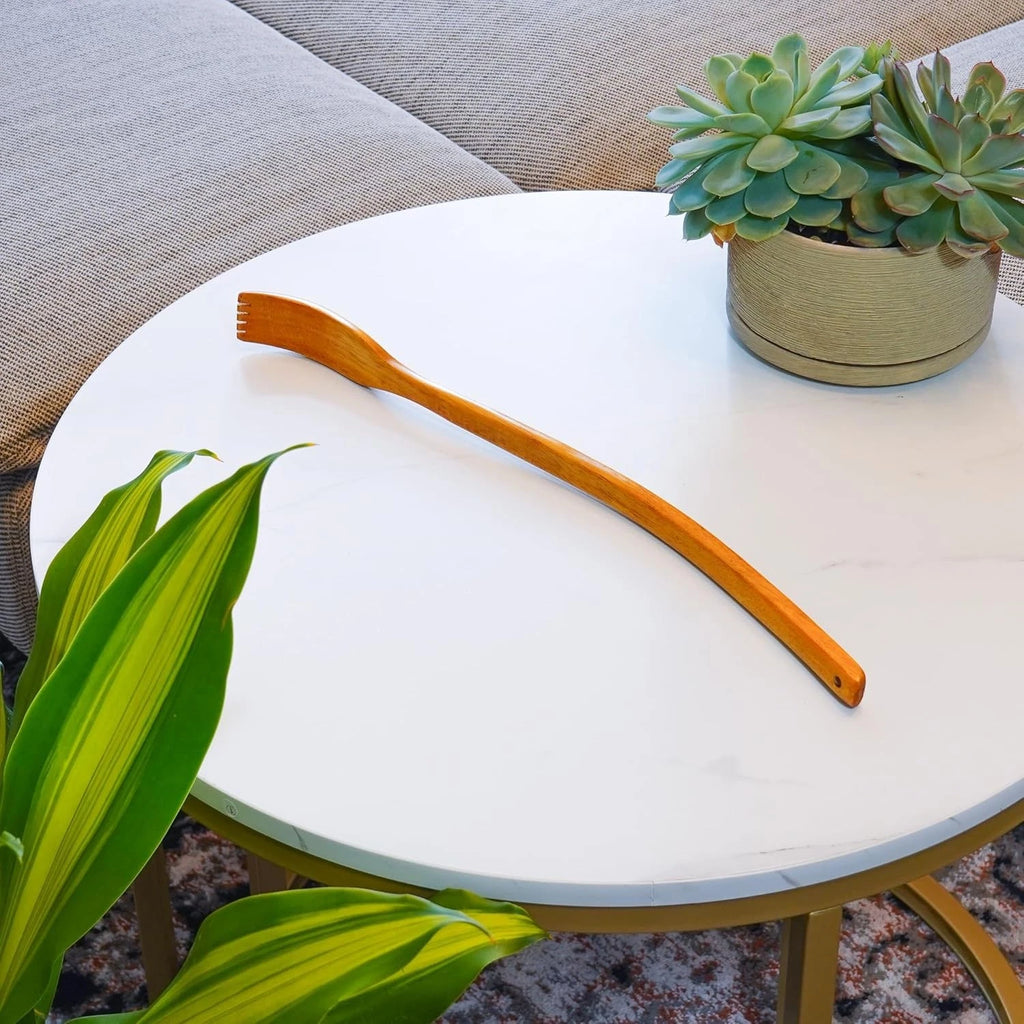 Oversized Wooden Back Scratcher: 18'' Extended Curved Handle for Yellow