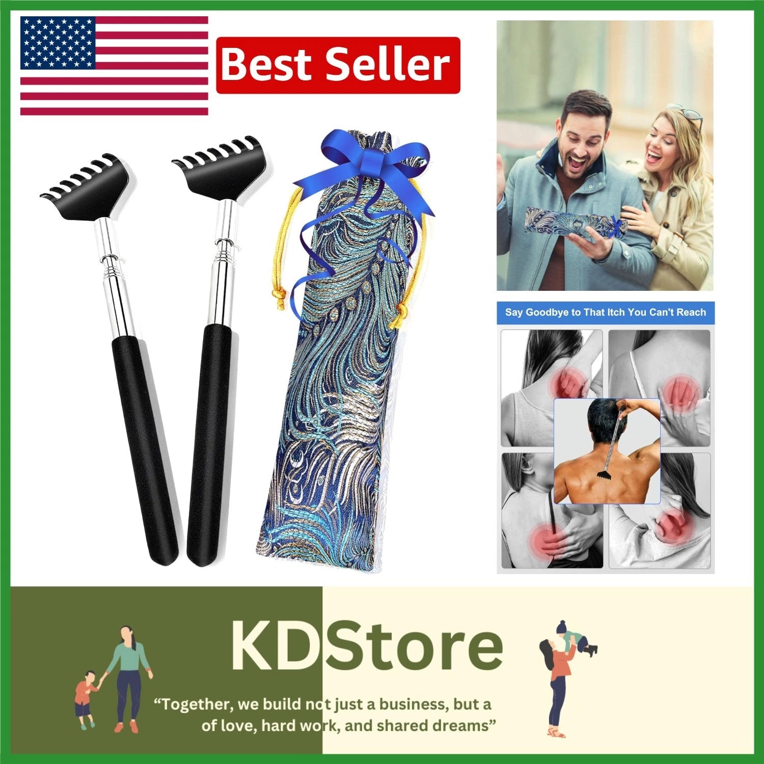 Portable Extendable Back Scratcher 2 Pack - Stainless Steel, Telescoping, Eas...