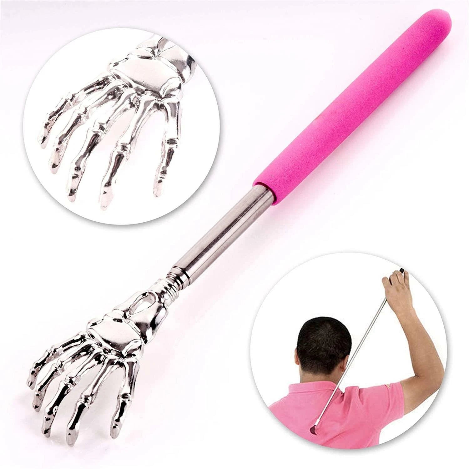 Extendable Back Scratcher Metal Ghost Skeleton Massage Pink Hand Toy Itch UK