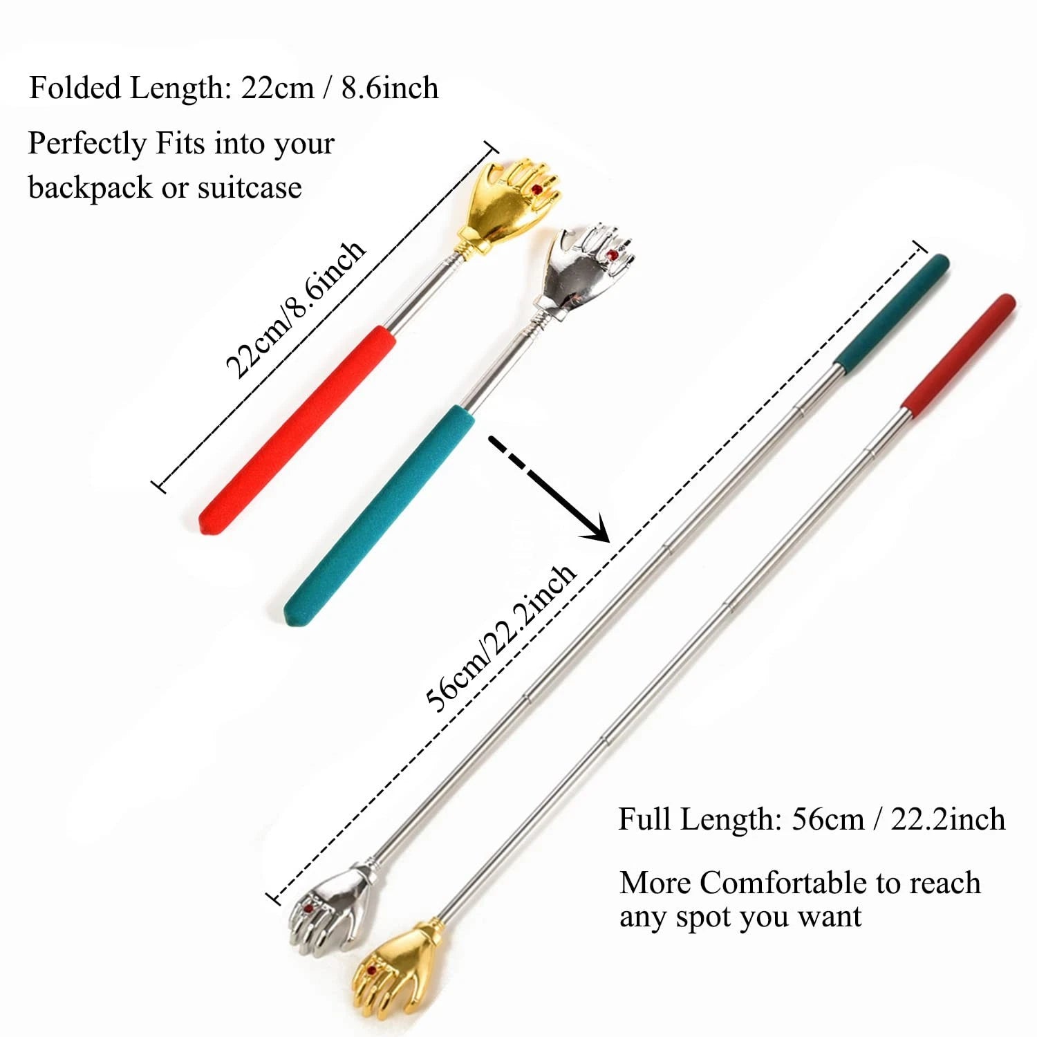 Telescopic Back Scratcher Extendable Handle Portable Stainless Steel Hand Mas...