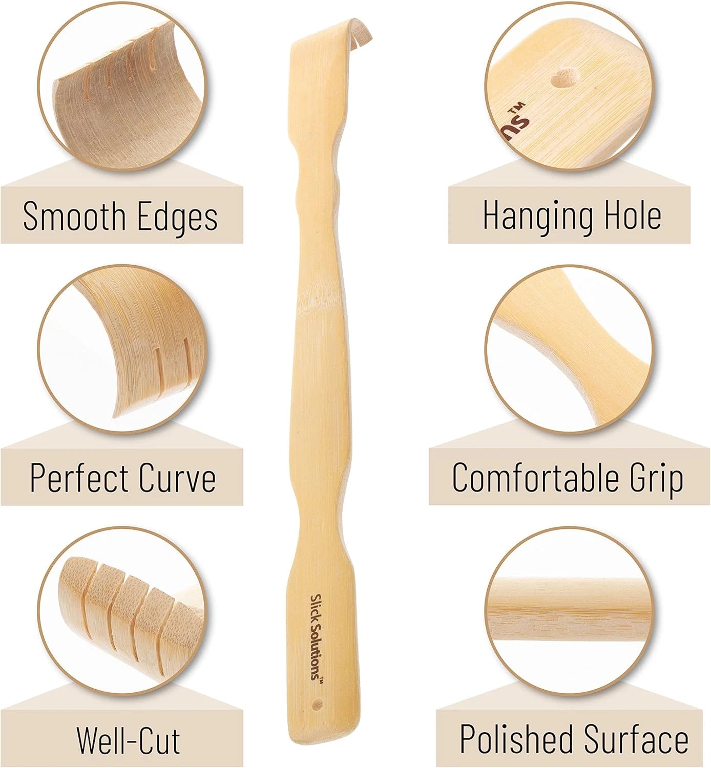 Slick- Bamboo, 16.5Â€, 2 Pcs, Back Scratcher for Men and Women, Wooden, Long Ha
