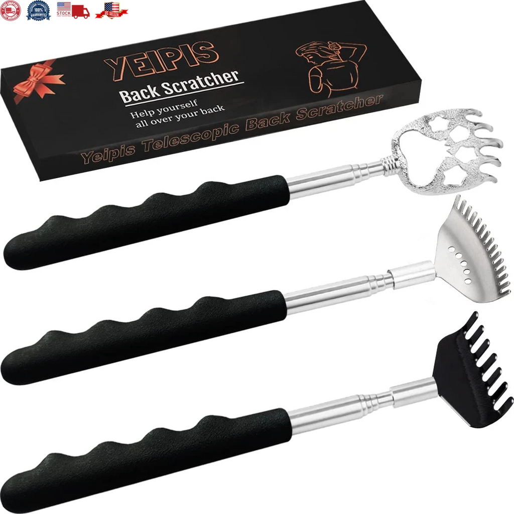 3 Pack Different Back Scratcher Metal Portable Telescoping with Rubber Handles