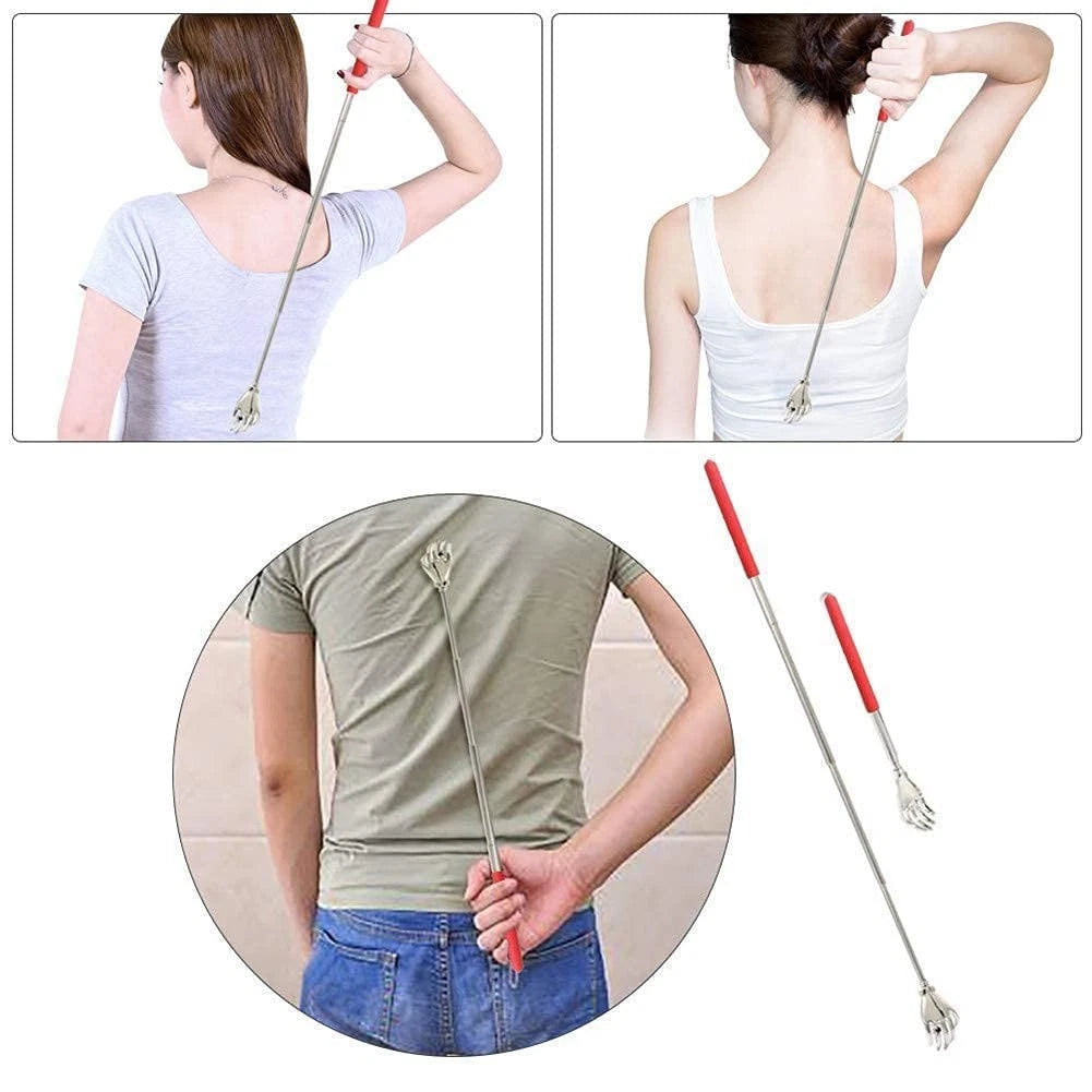Telescopic Back Scratcher Extendable Handle Portable Stainless Steel Hand Mas...