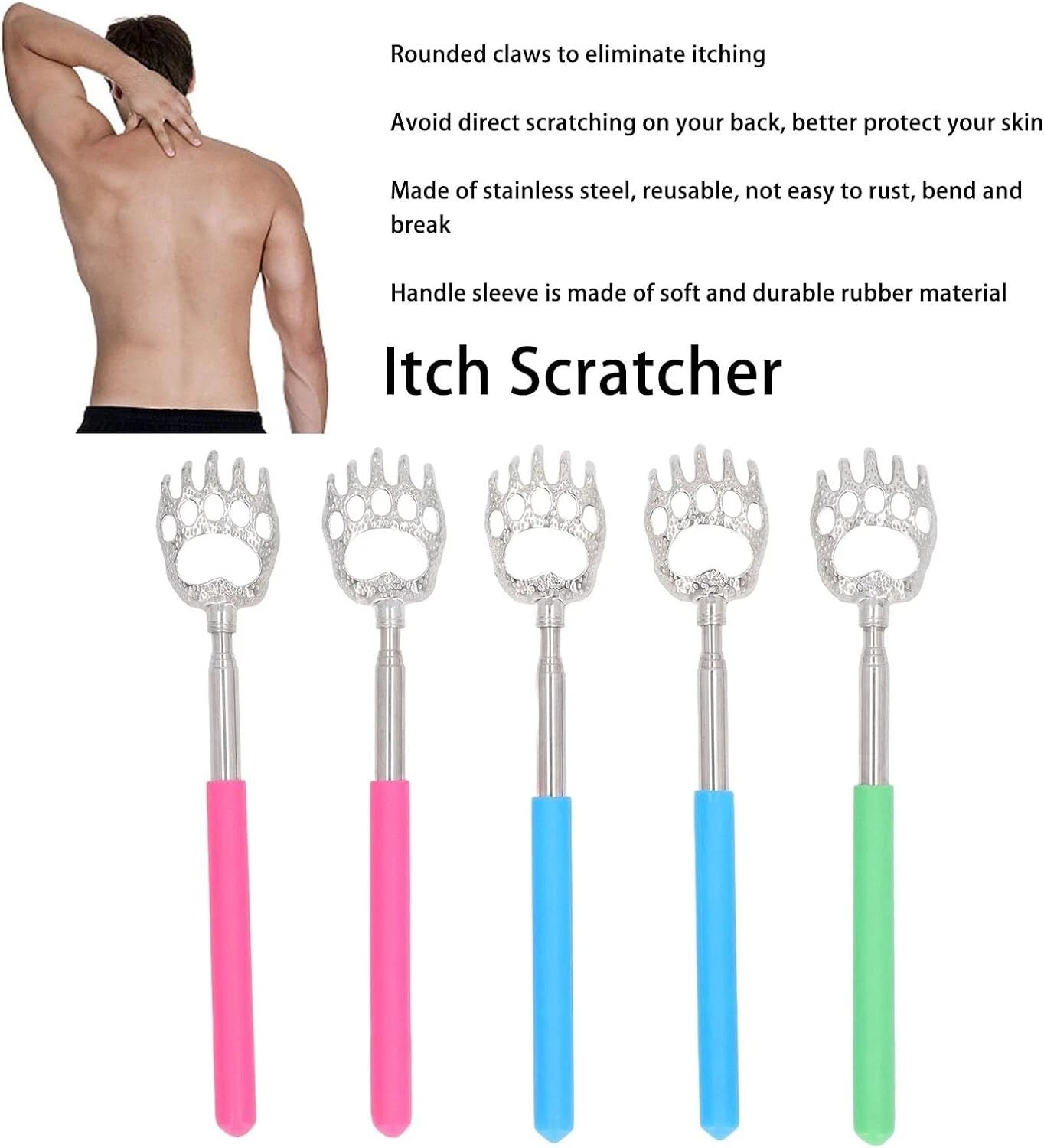 BEAR CLAW METAL BACK SCRATCHER BLACK TELESCOPIC EXTENDABLE MASSAGER UK STOCK